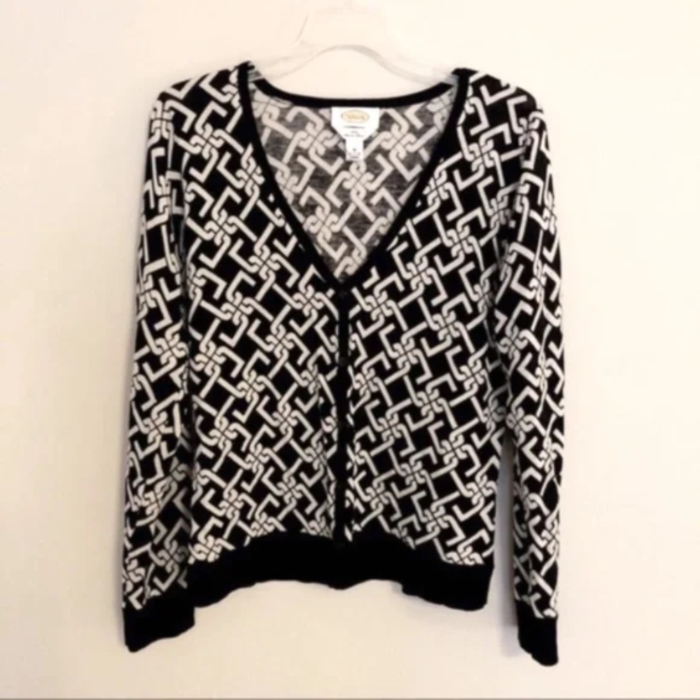 Talbots Merino Wool Geometric Print Cardigan